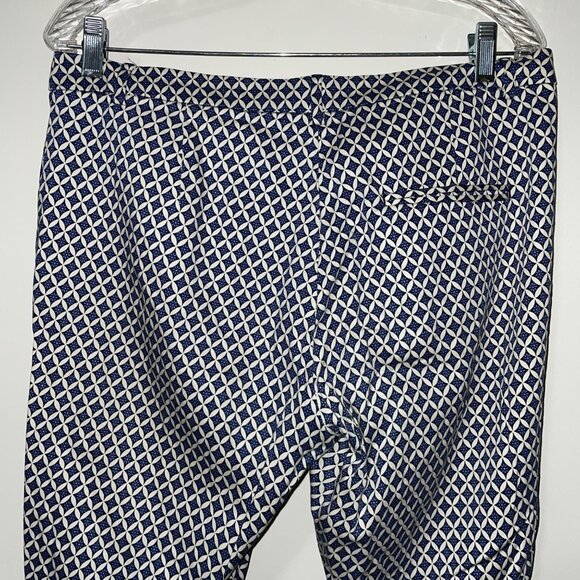 H&M Womens Geometric Print Trousers Size 10 Elastic Waist Blue & White - Picture 7 of 7